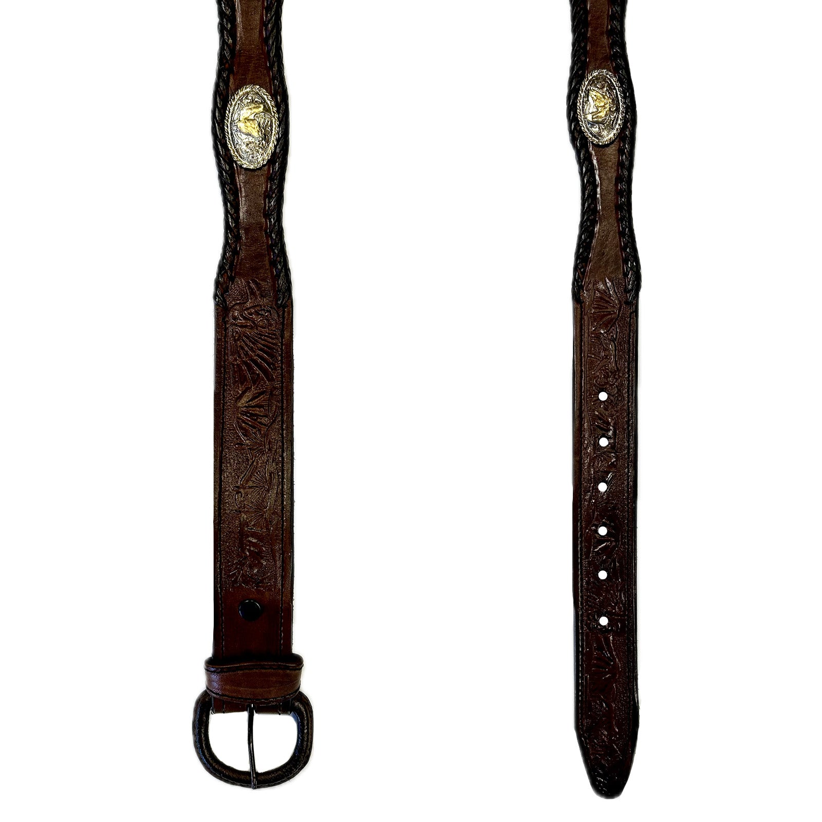 Brown Leather Western Tooled Belt Scallop Laced Edge & Conchos - SPECIAL PRICE - Rockmount