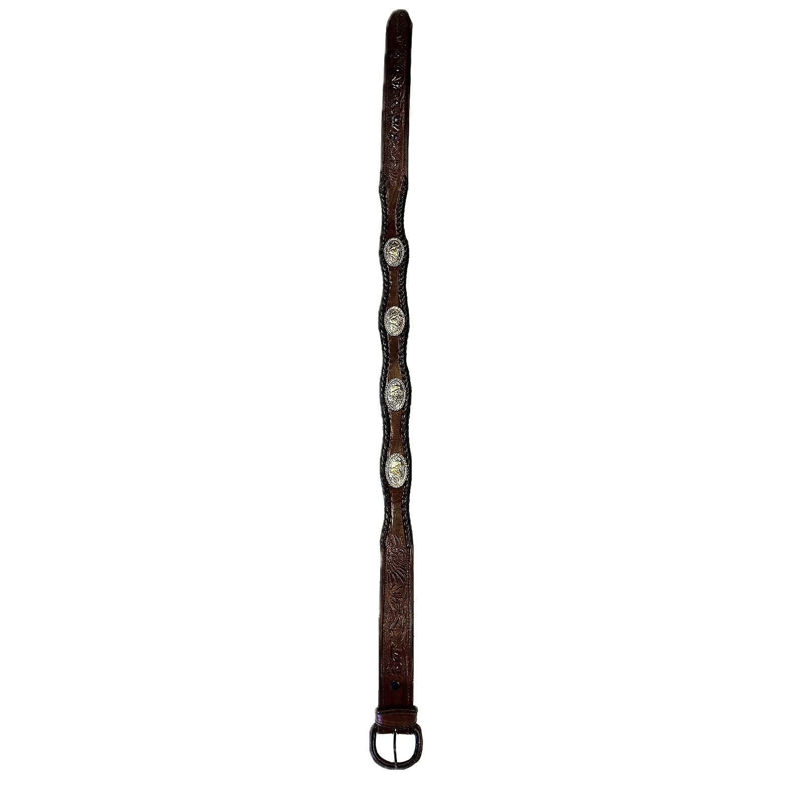 Brown Leather Western Tooled Belt Scallop Laced Edge & Conchos - SPECIAL PRICE - Rockmount