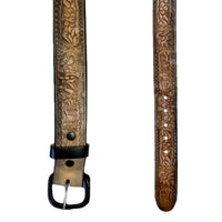 Brown/Tan 2-Tone Horse Tooled Leather Laced Western Belt - SPECIAL PRICE - Rockmount
