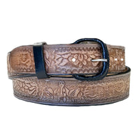 Brown/Tan 2-Tone Horse Tooled Leather Laced Western Belt - SPECIAL PRICE - Rockmount