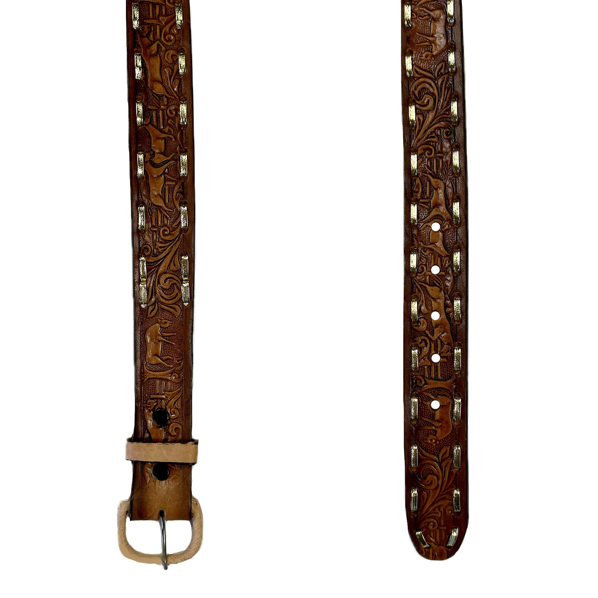 Brown Horse Tooled Leather Laced Western Belt-SPECIAL PRICE - Rockmount