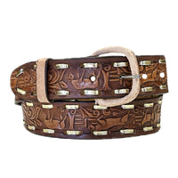 Brown Horse Tooled Leather Laced Western Belt-SPECIAL PRICE - Rockmount