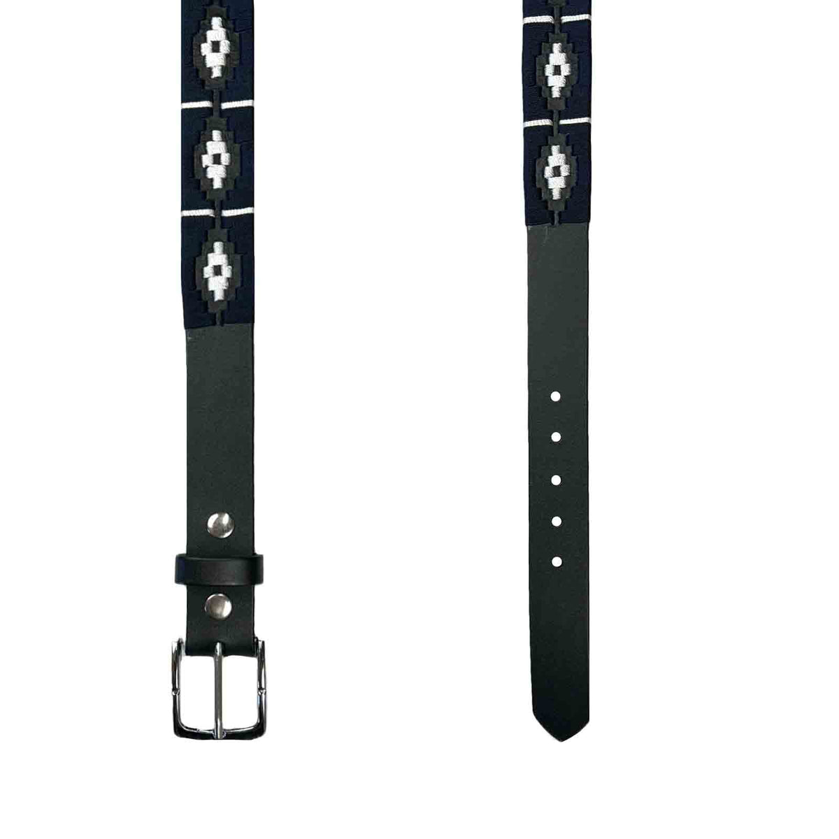 Black Leather Western Belt with Navy Polo Embroidery - Rockmount