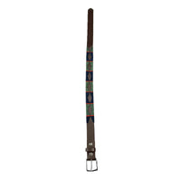 Brown Leather Western Belt with Blue & Green Embroidery - Rockmount