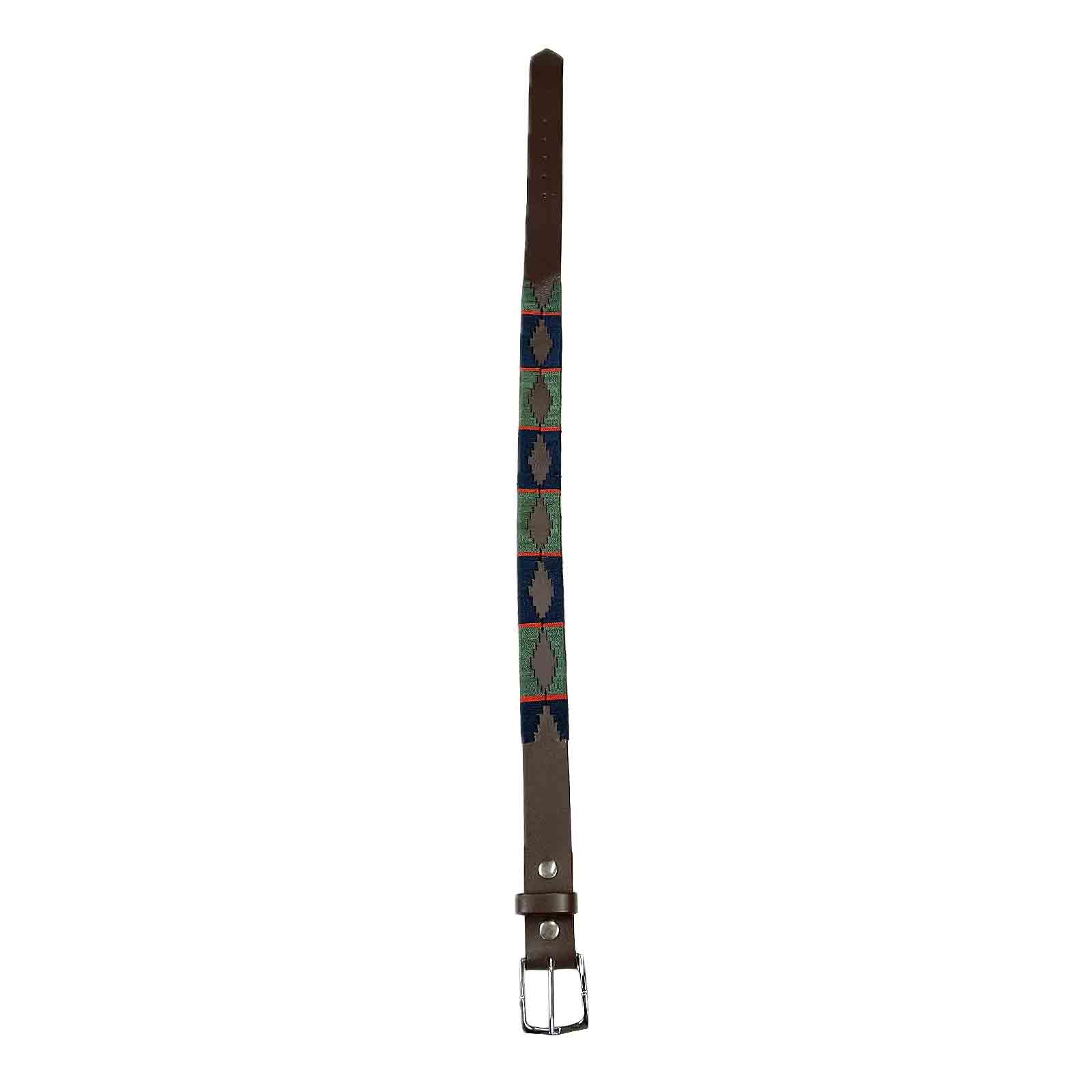Brown Leather Western Belt with Blue & Green Embroidery - Rockmount