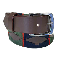 Brown Leather Western Belt with Blue & Green Embroidery - Rockmount