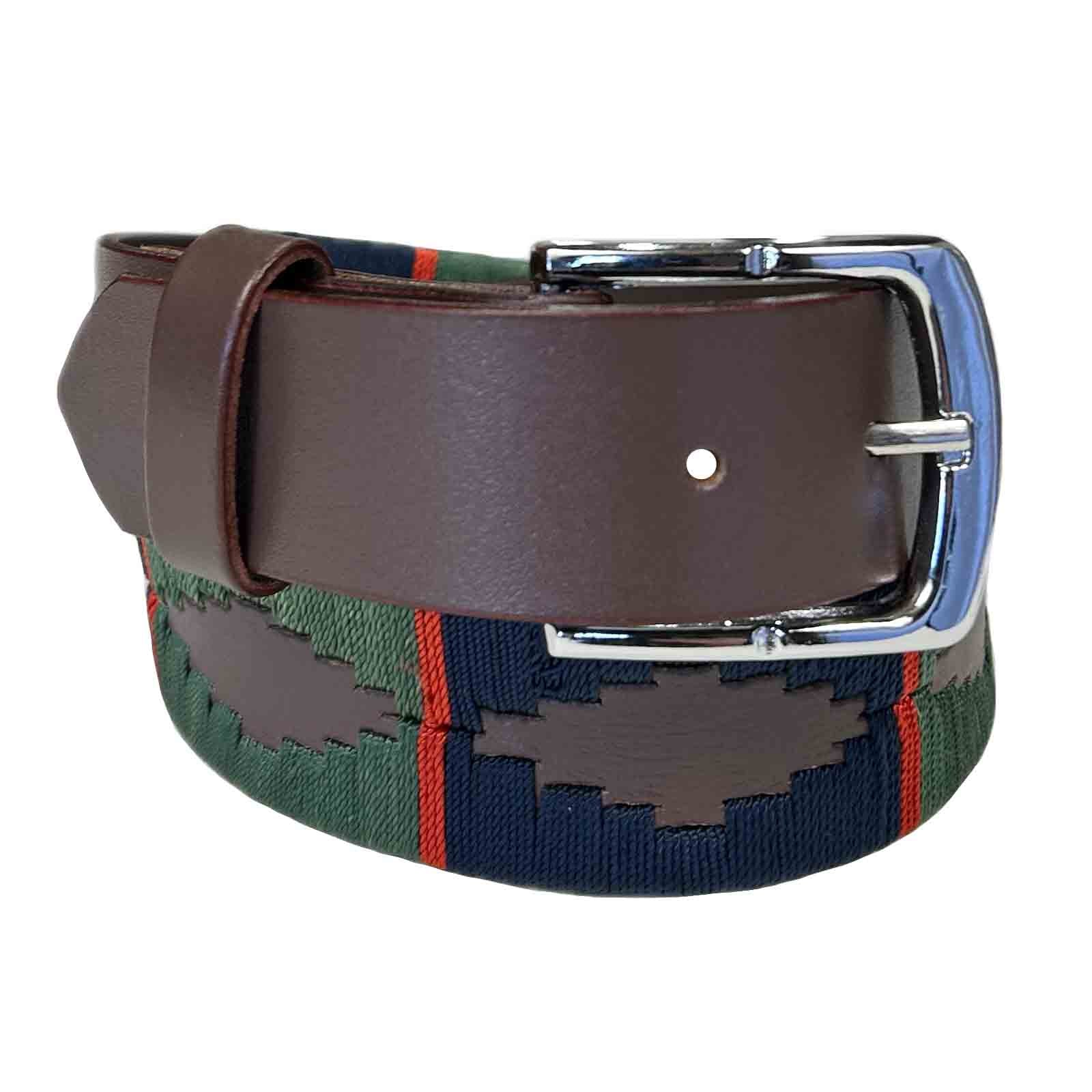Brown Leather Western Belt with Blue & Green Embroidery - Rockmount
