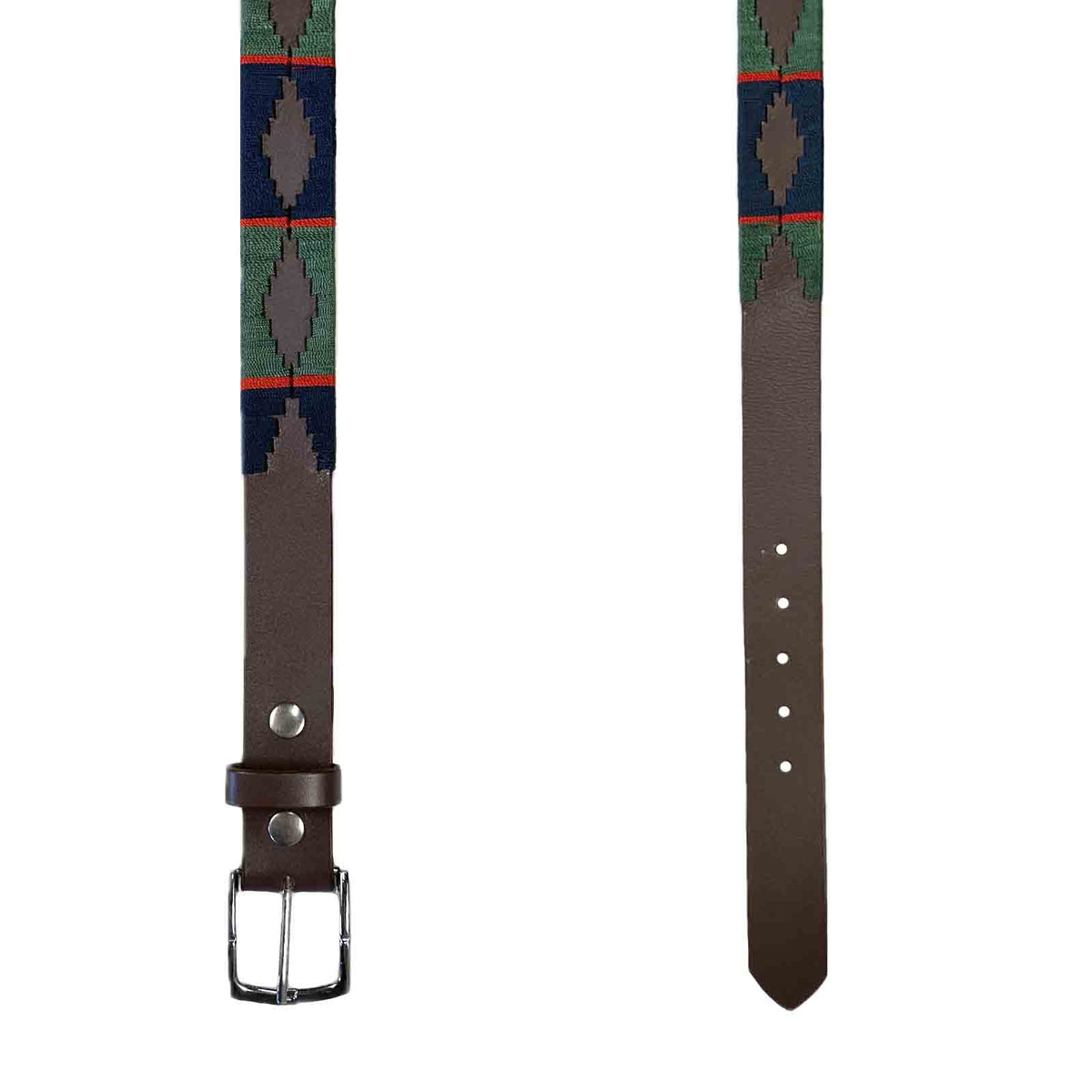 Brown Leather Western Belt with Blue & Green Embroidery - Rockmount