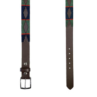 Brown Leather Western Belt with Blue & Green Embroidery - Rockmount