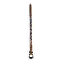 Heavy Duty Brown Tooled Leather Western Belt with Blue & Red Native Pattern Beaded Inlay - Rockmount