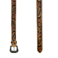 Heavy Duty Brown Tooled Leather Western Belt - Rockmount