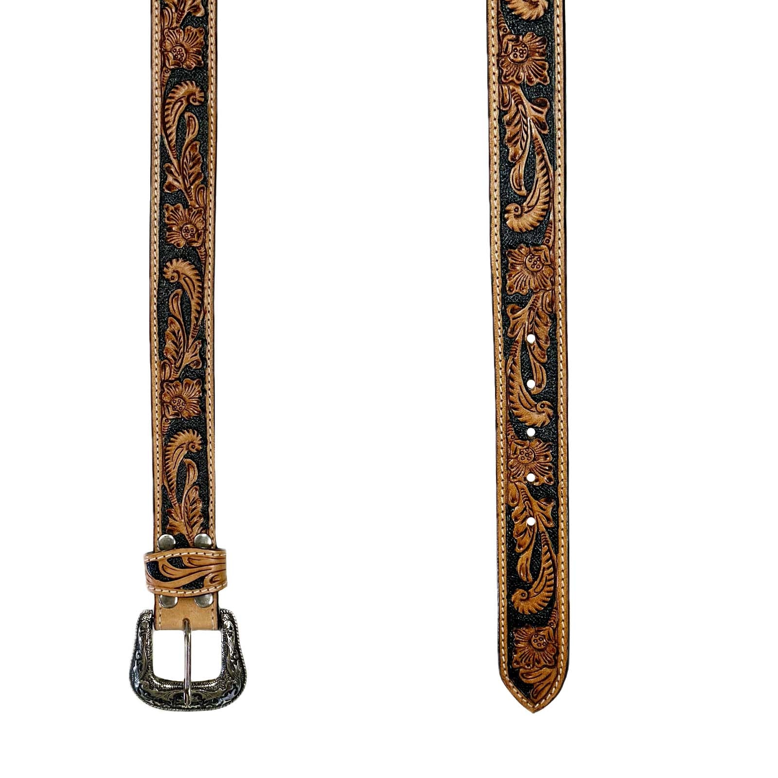 Heavy Duty Brown Tooled Leather Western Belt - Rockmount