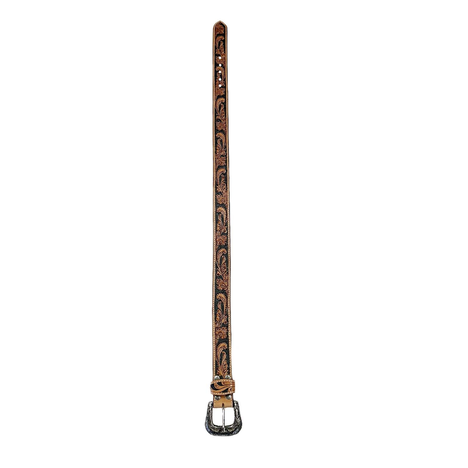 Heavy Duty Brown Tooled Leather Western Belt - Rockmount