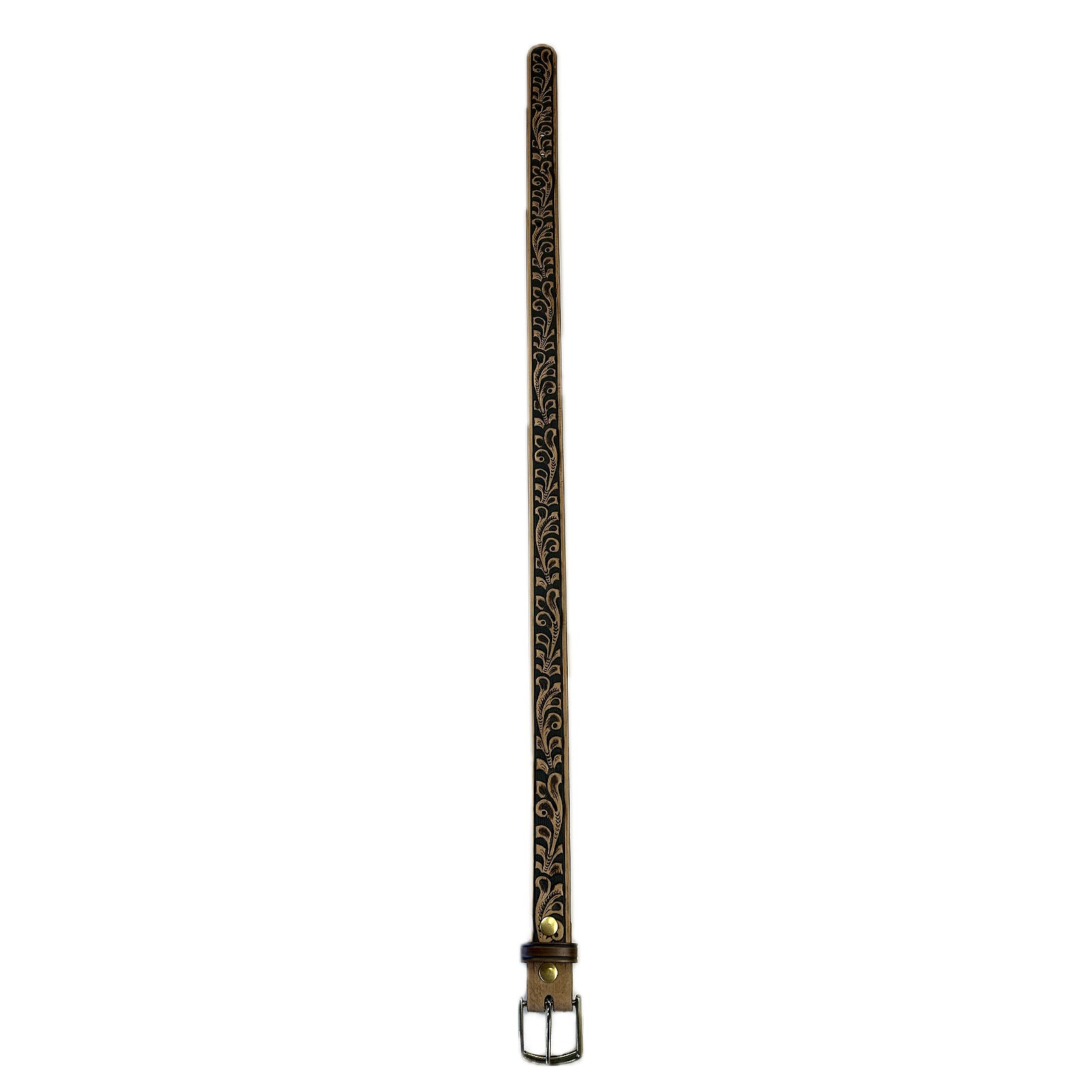 Tooled Floral Genuine Brown Leather Western Belt