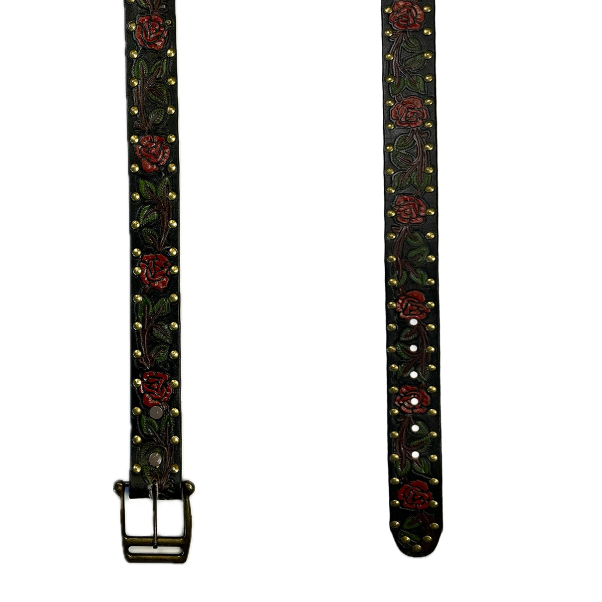 Black Tooled Genuine Leather Western Belt with Red Roses - Rockmount