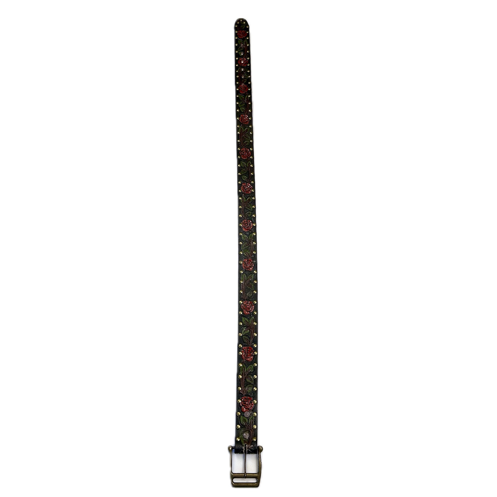Black Tooled Genuine Leather Western Belt with Red Roses - Rockmount