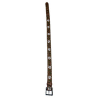 Brown Tooled Genuine Leather Western Belt with White Roses