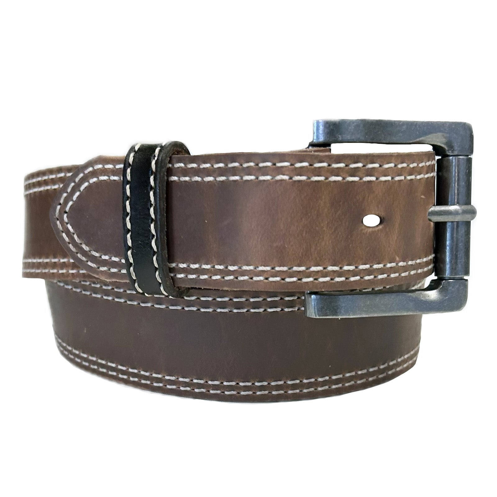 Double Stitch Distressed Brown Leather Western Belt - Rockmount