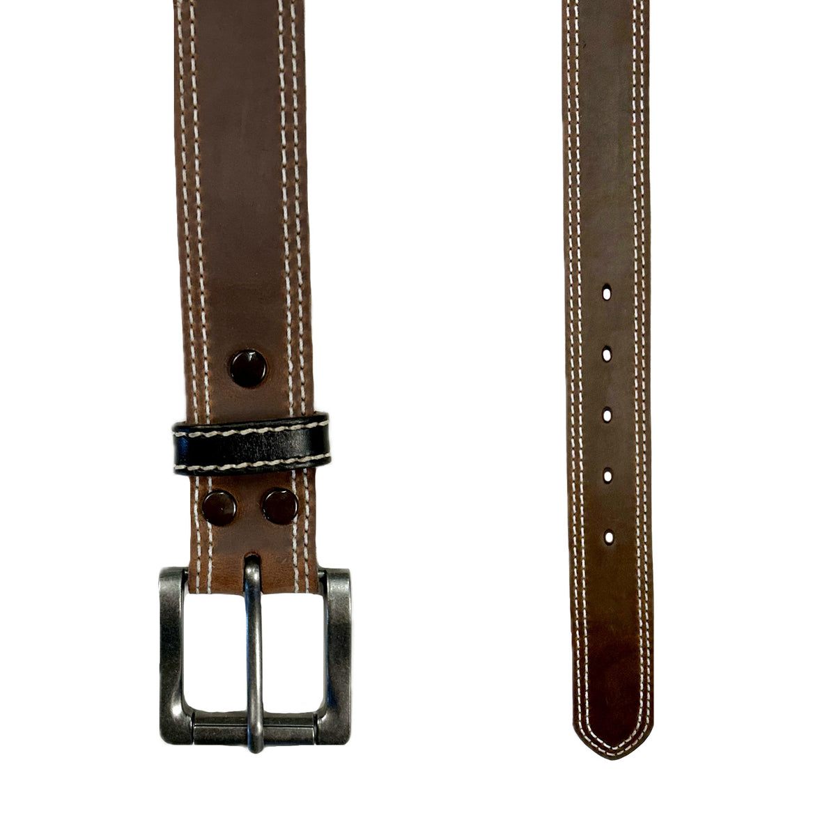 Double Stitch Distressed Brown Leather Western Belt - Rockmount