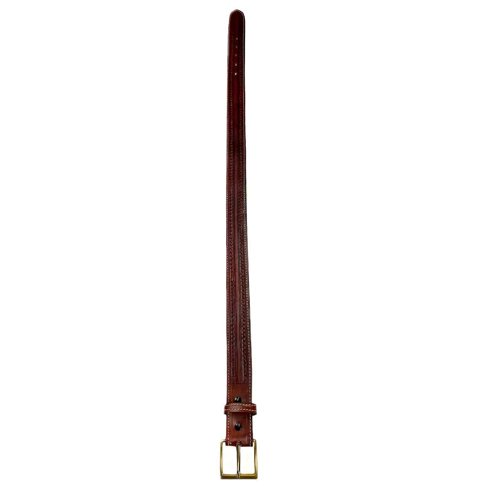 Burgundy Tooled Check Pattern Genuine Leather Western Belt - Rockmount