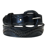 Laced & Tooled Genuine Black Leather Western Belt