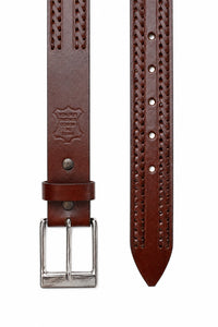 Laced & Tooled Genuine Brown Leather Western Belt