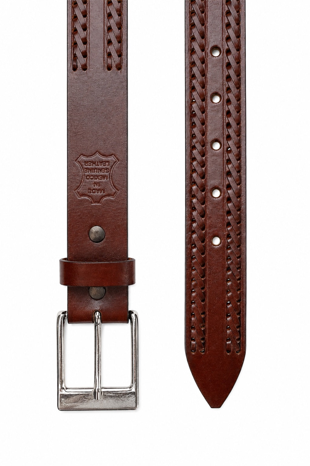 Laced & Tooled Genuine Brown Leather Western Belt