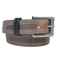 Triple Stitch Distressed Brown Leather Western Belt