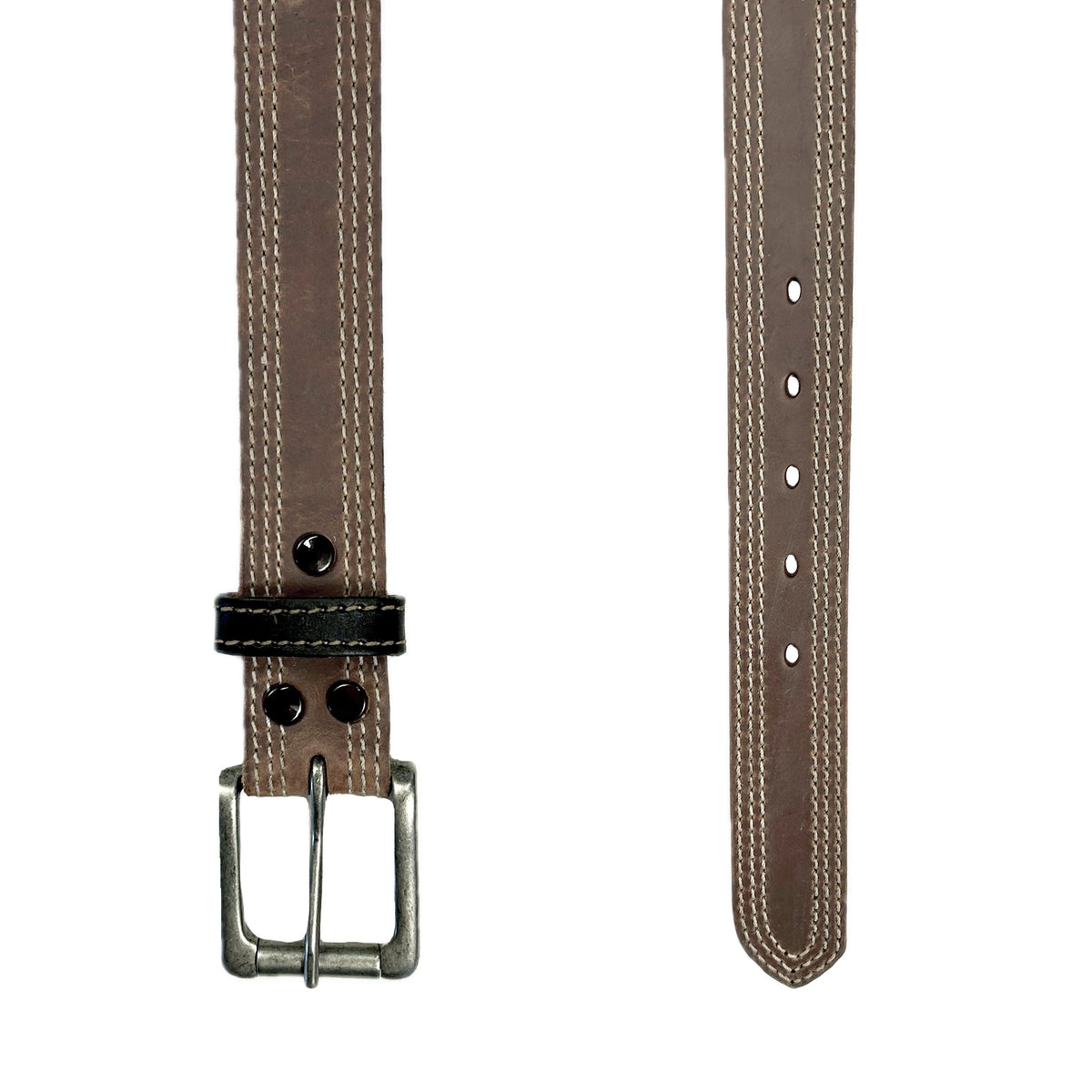 Triple Stitch Distressed Brown Leather Western Belt