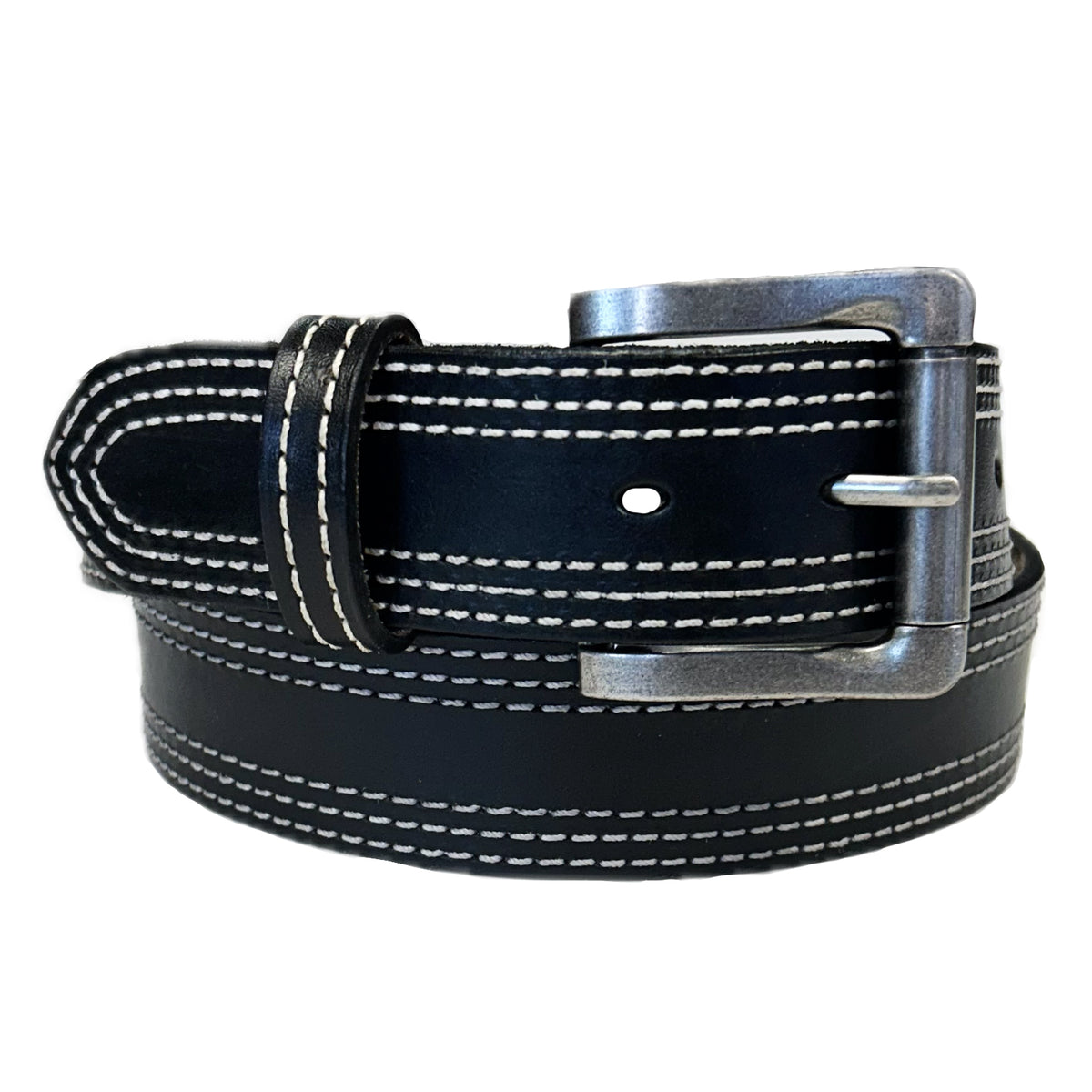 Genuine Distressed Black Triple Stitched Leather Western Belt - Rockmount