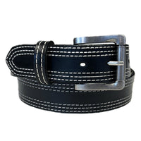 Genuine Distressed Black Triple Stitched Leather Western Belt - Rockmount