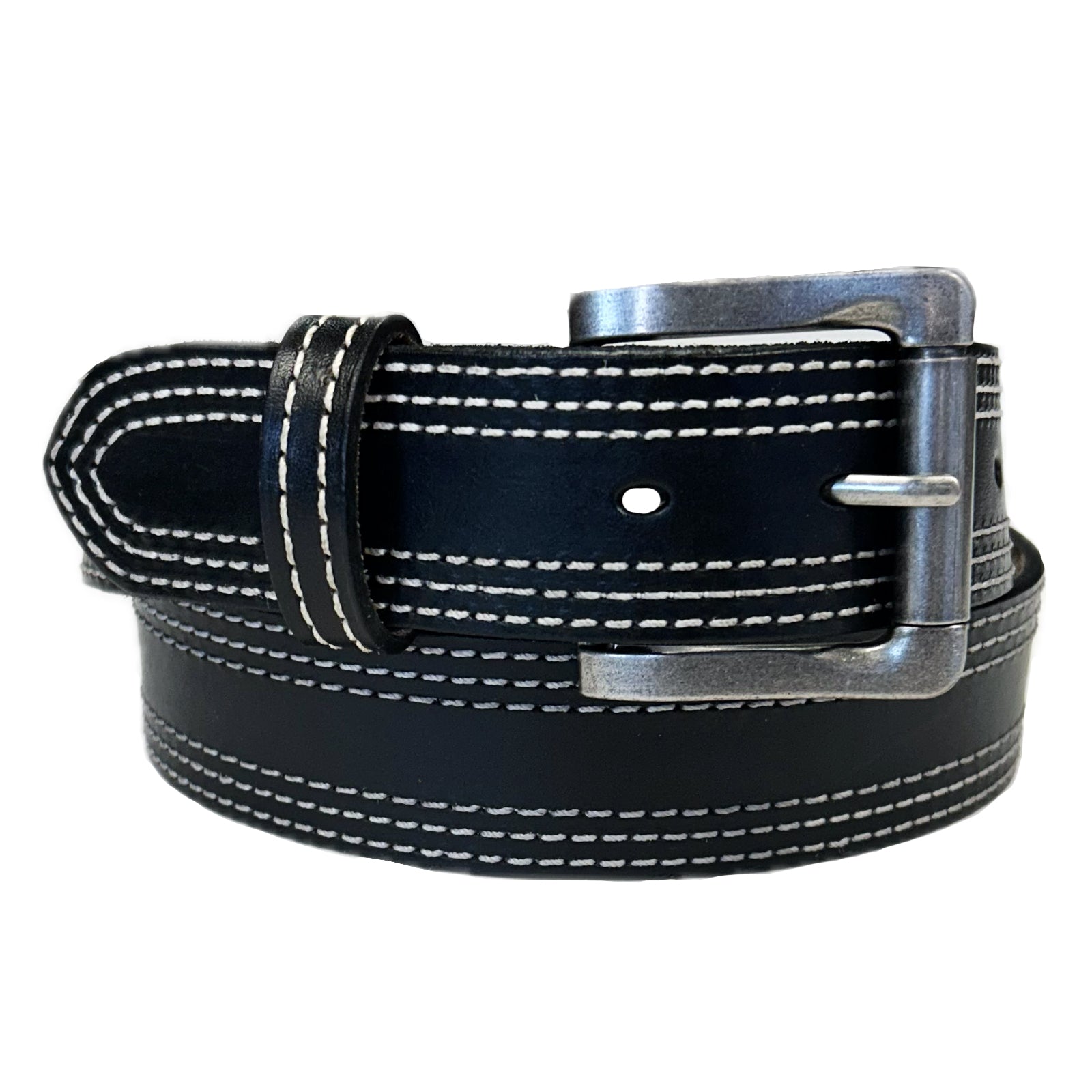 Genuine Distressed Black Triple Stitched Leather Western Belt - Rockmount