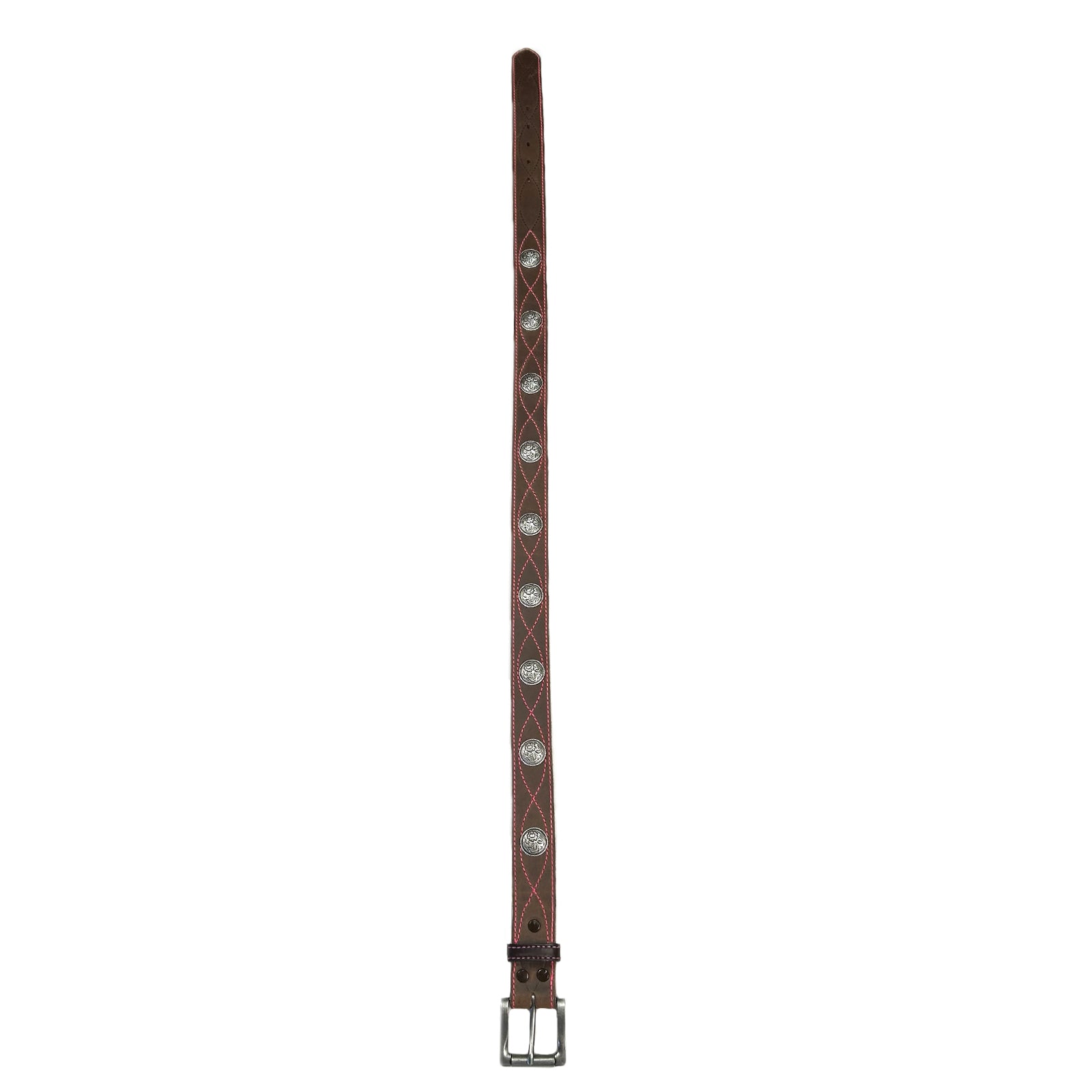 Brown Harness Leather with Conchos & Pink Figure 8 Stitching Western Belt - Rockmount