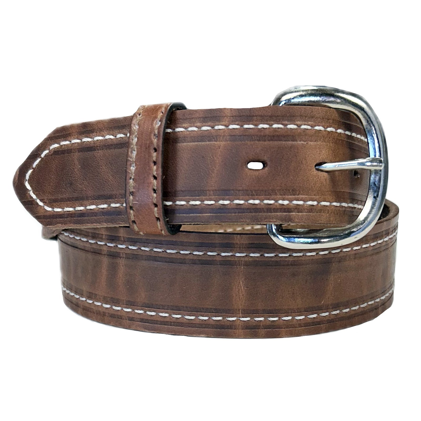 Single Stitch Saddle Genuine Brown Leather Western Belt