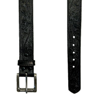 Leaf Tooling Trip Stitch Genuine Black Leather Western Belt - Rockmount