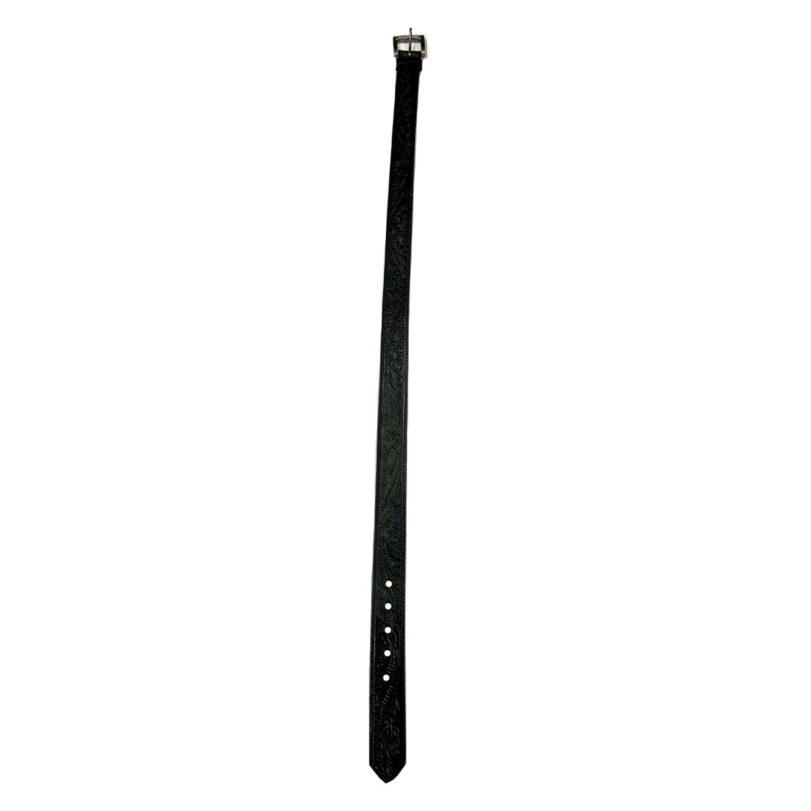 Leaf Tooling Trip Stitch Genuine Black Leather Western Belt - Rockmount