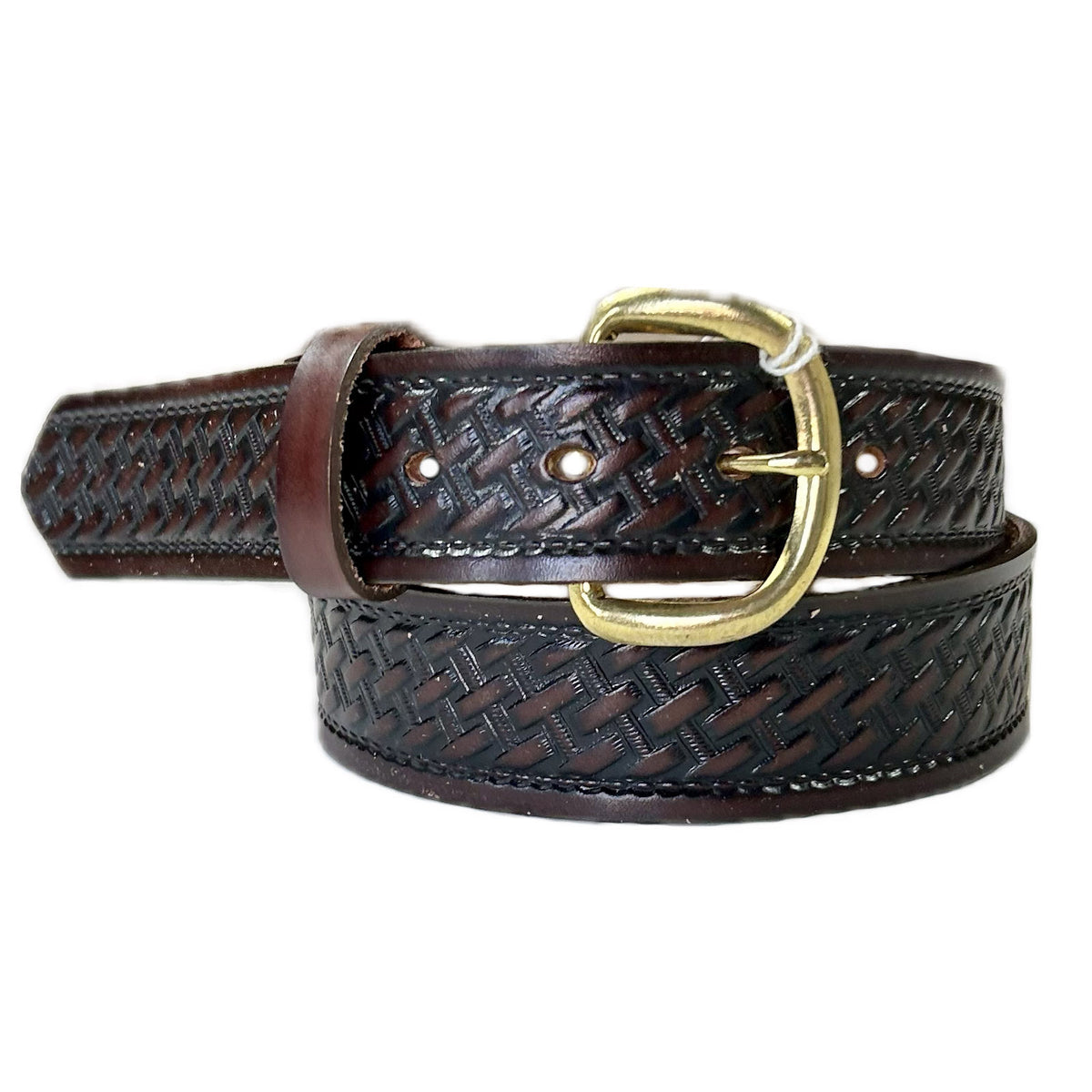 Basket Weave Genuine Brown Leather Western Belt - Rockmount