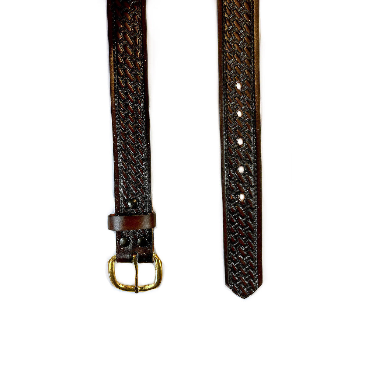 Basket Weave Genuine Brown Leather Western Belt - Rockmount