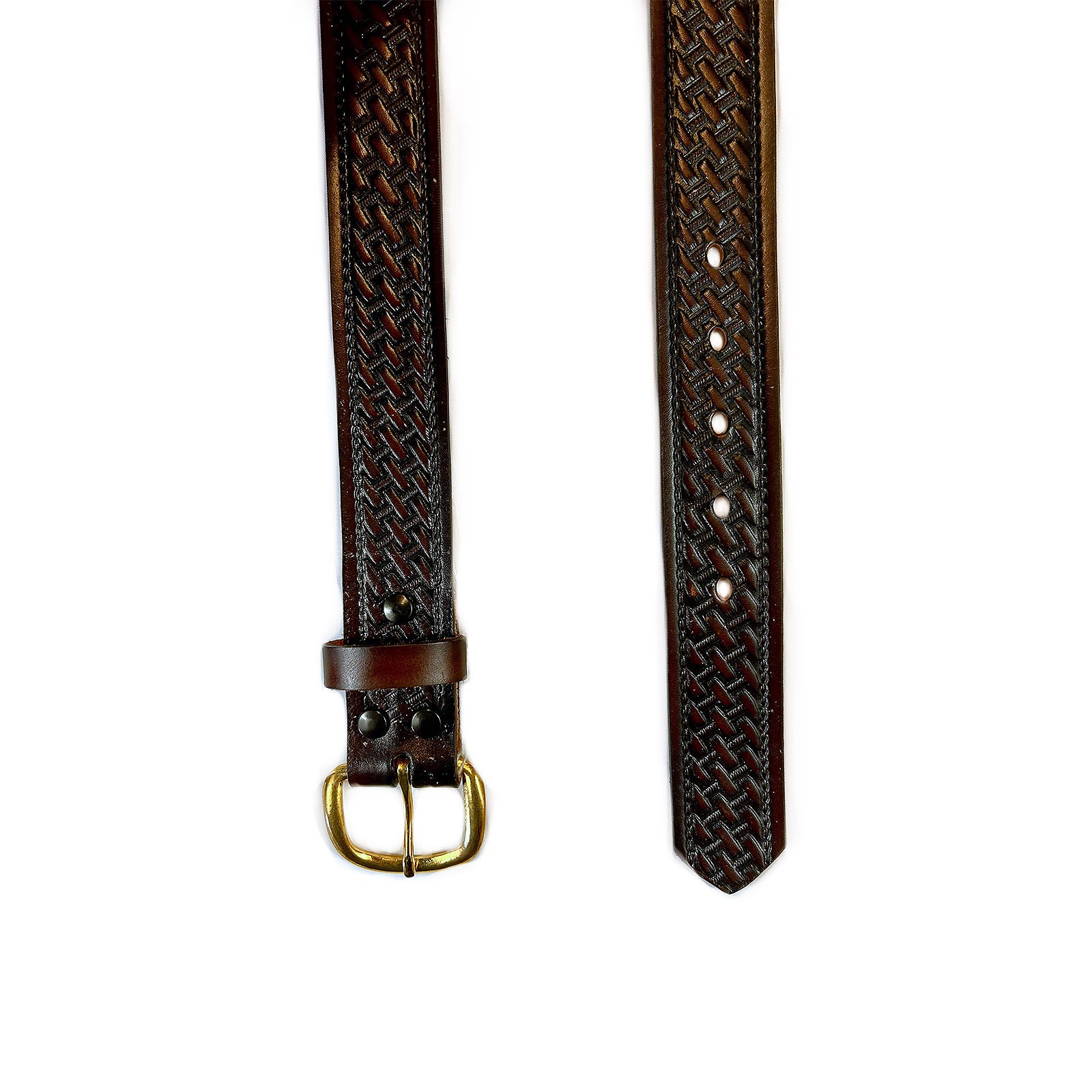 Basket Weave Genuine Brown Leather Western Belt - Rockmount