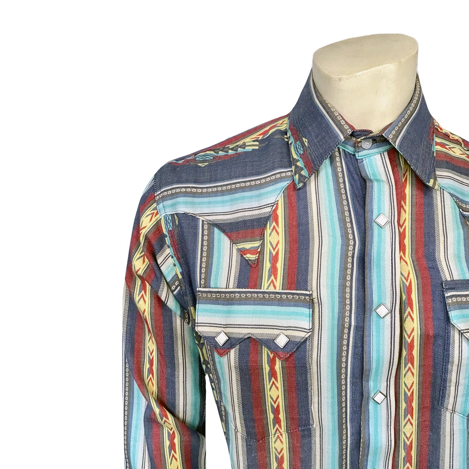Men's Serape Pattern Western Shirt in Blue