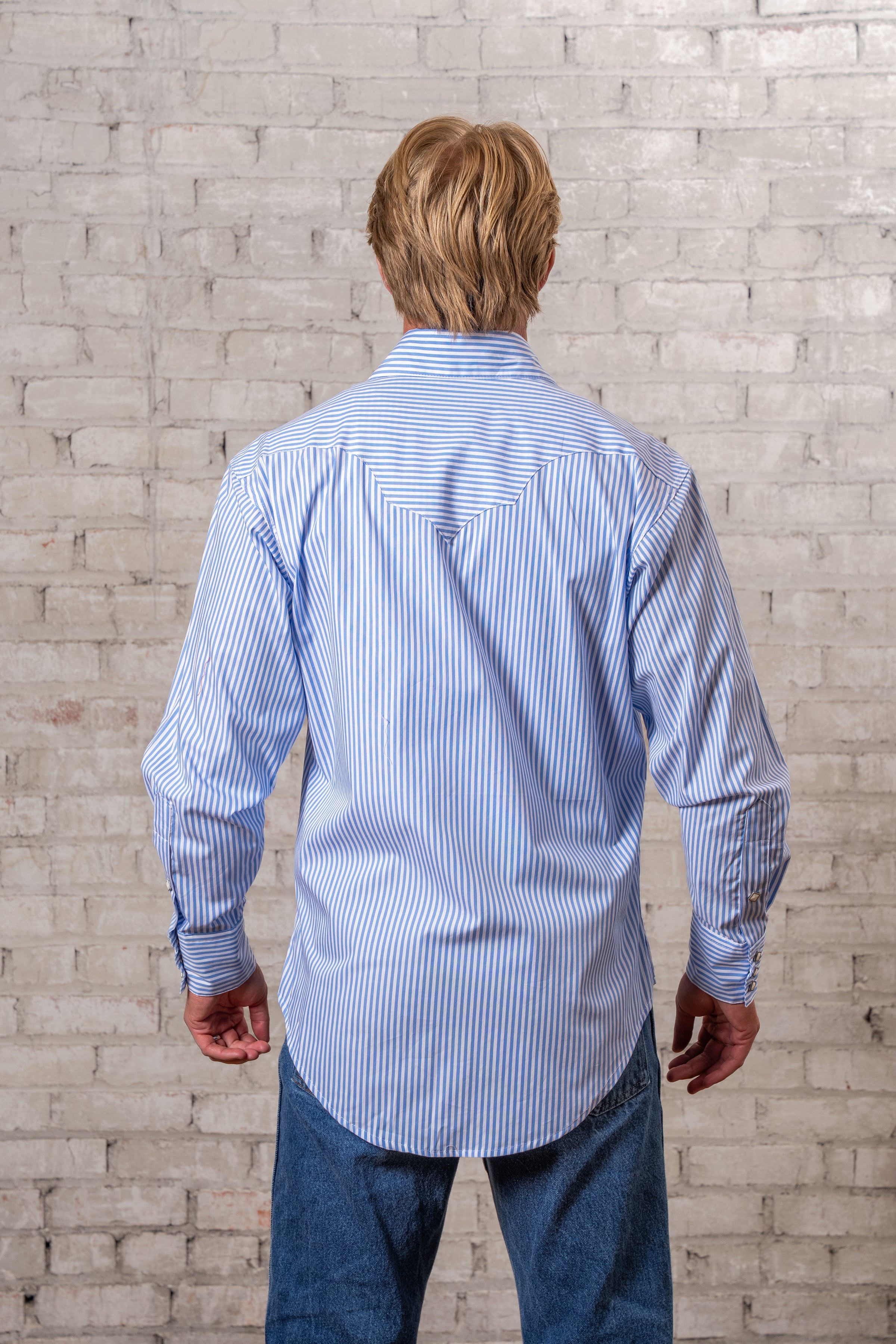 Men's Fine Blue Stripe Western Shirt