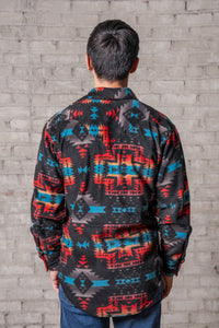 Men's Native Pattern Fleece Western Shirt in Black
