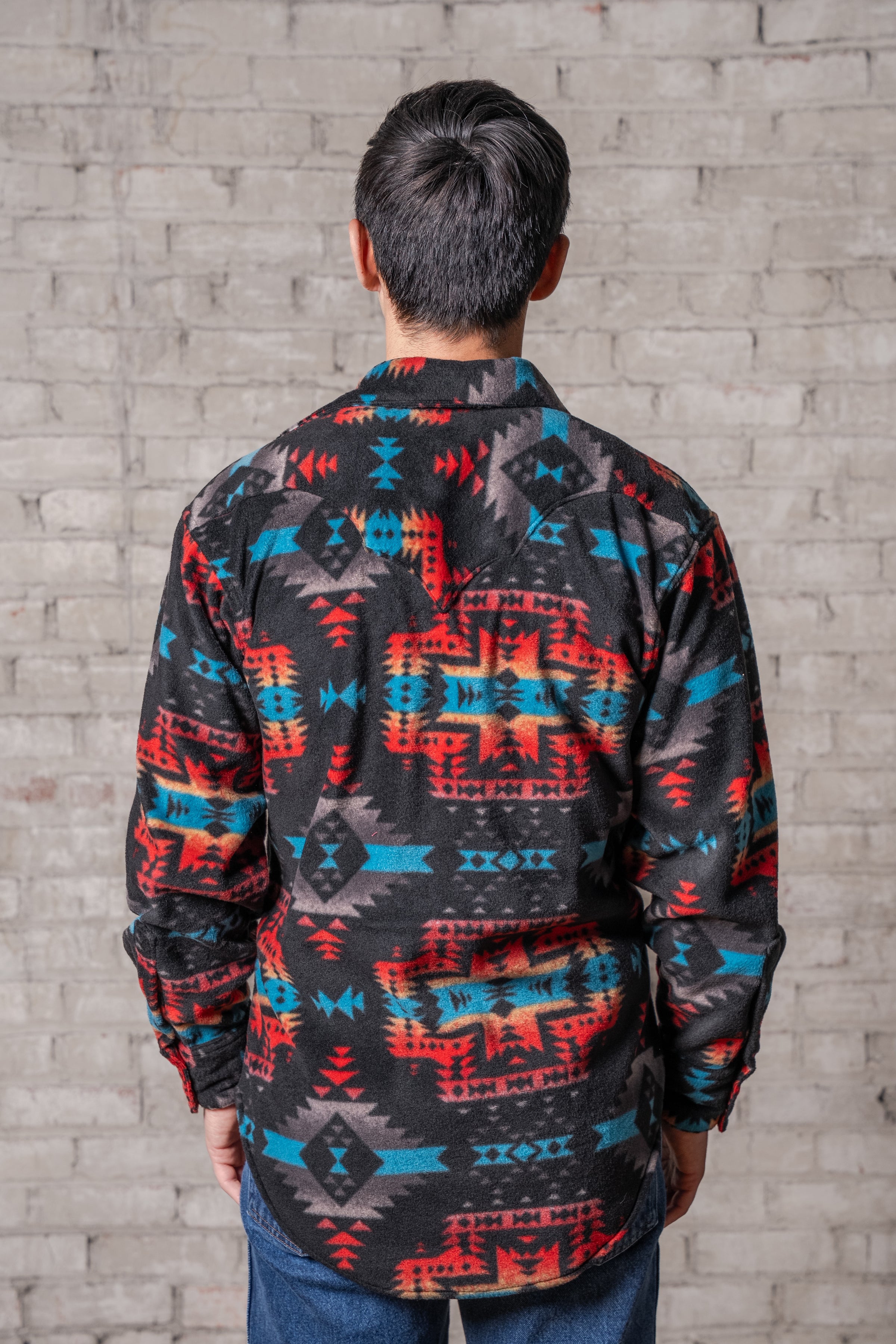 Men's Native Pattern Fleece Western Shirt in Black