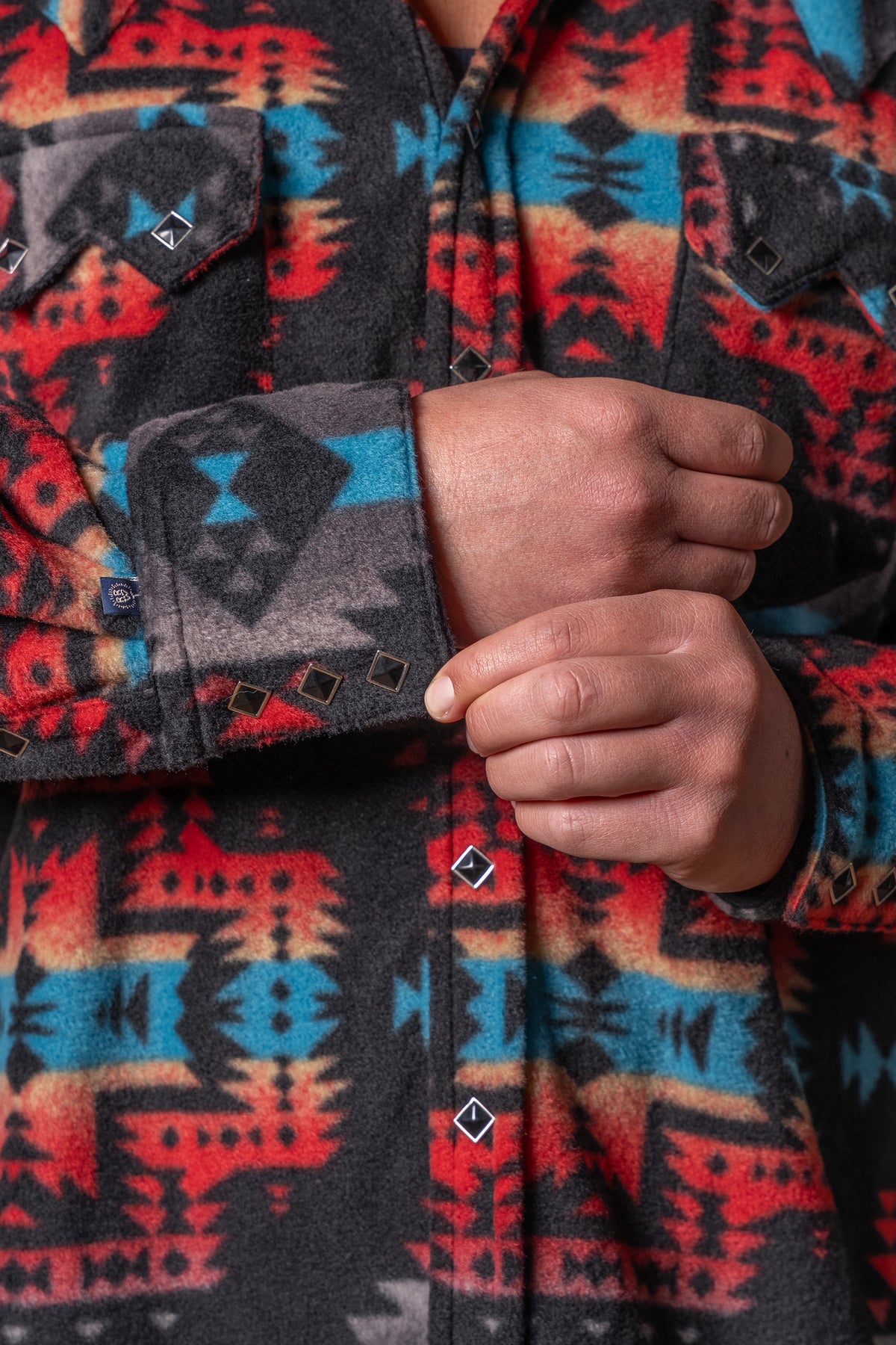 Men's Native Pattern Fleece Western Shirt in Black