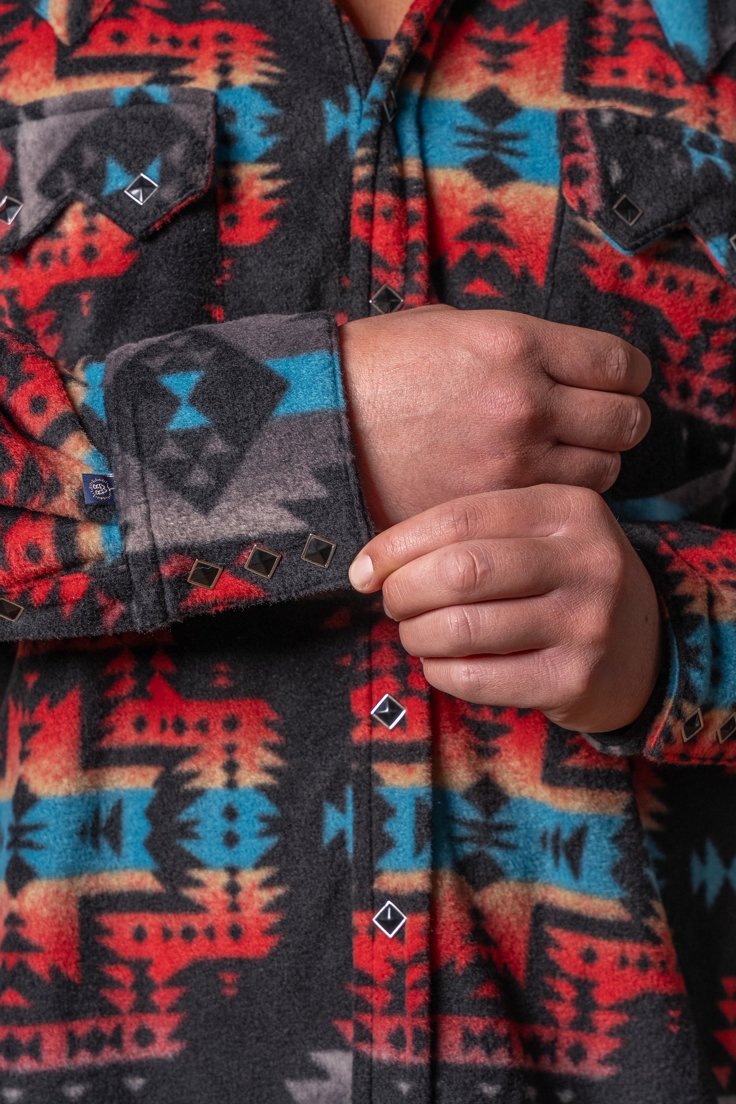 Men's Native Pattern Fleece Western Shirt in Black