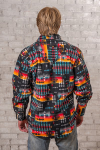 Men's Native American Inspired Pattern Fleece Western Shirt in Black & Red