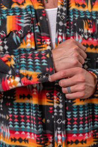 Men's Native American Inspired Pattern Fleece Western Shirt in Black & Red