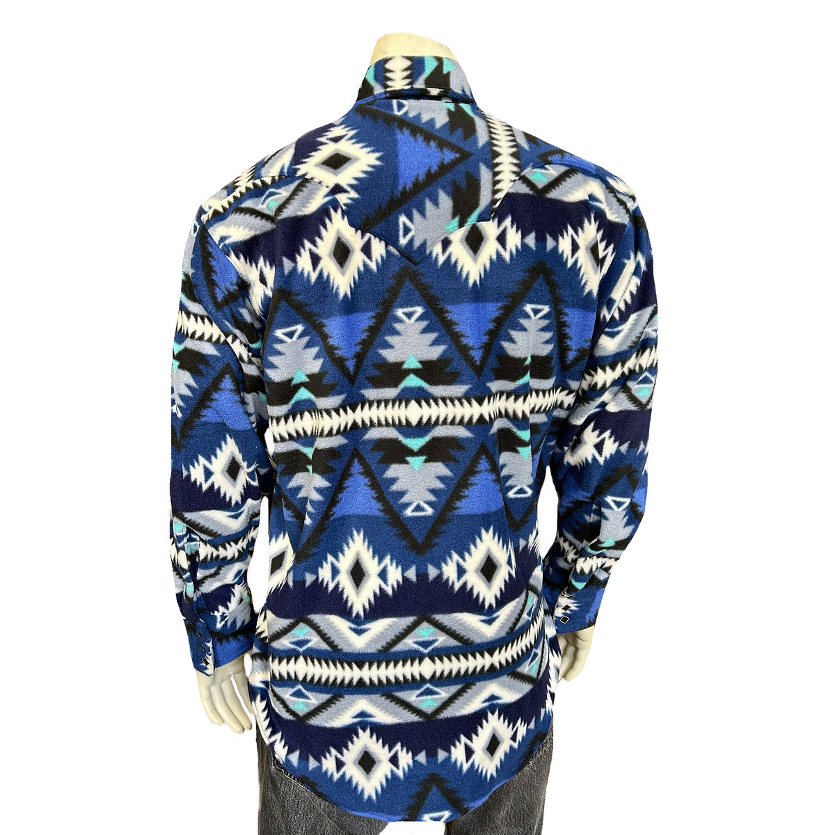 Men's Native American Inspired Pattern Fleece Western Shirt in Blue & Black