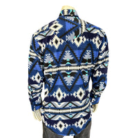 Men's Native American Inspired Pattern Fleece Western Shirt in Blue & Black