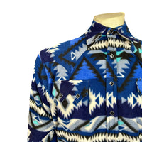 Men's Native American Inspired Pattern Fleece Western Shirt in Blue & Black